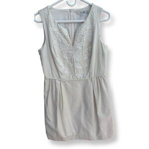 Boden Beige Ada Embroidered  Sleeveless Knee Length Dress Size 10 Long